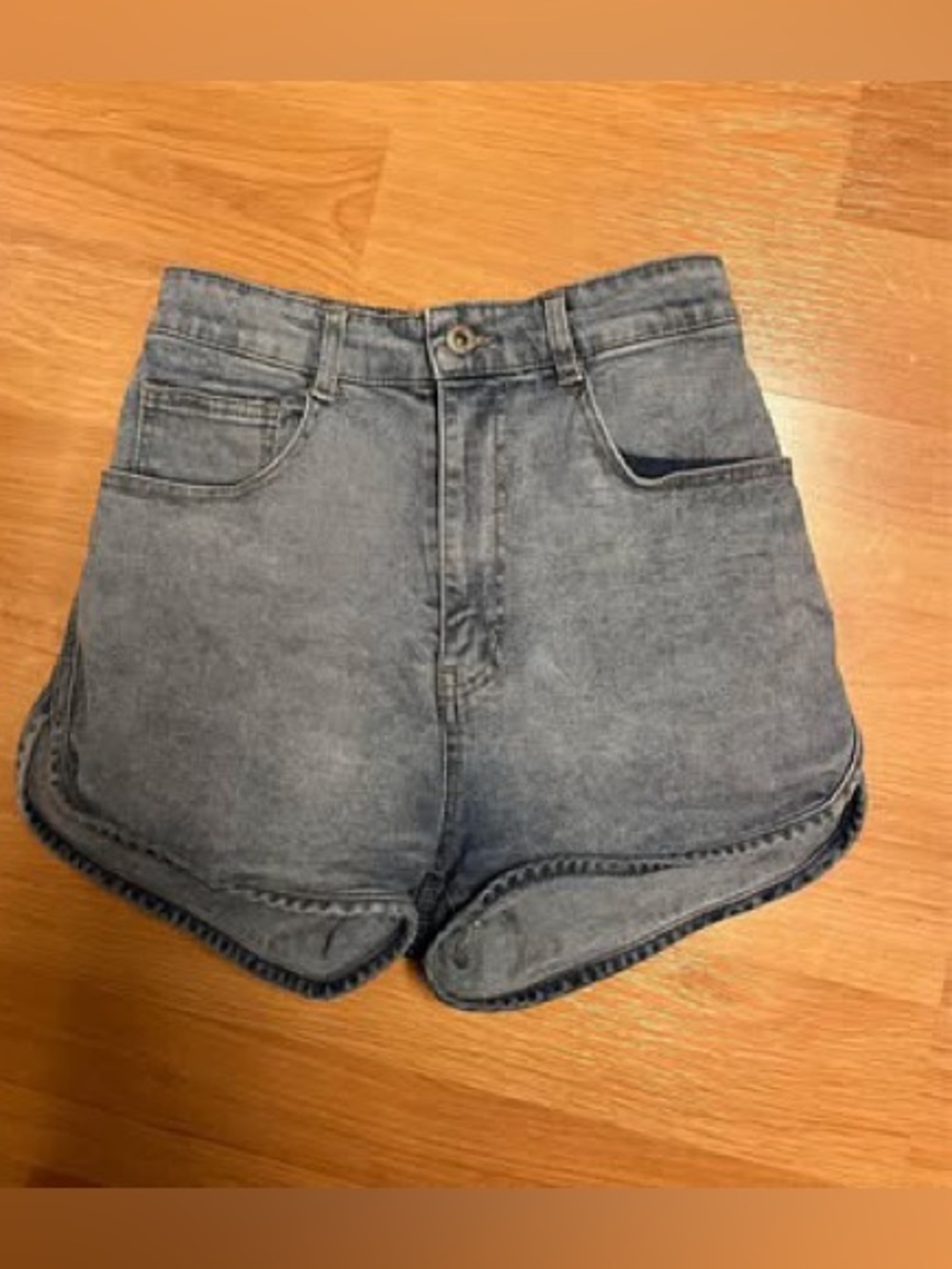 J W Signature Gray Washed High-Rise Denim Shorts